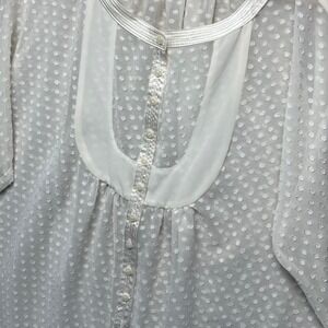 Apostrophe Ivory Sheer Dot Textured Button Front Blouse Cottage Fairy Medium‎